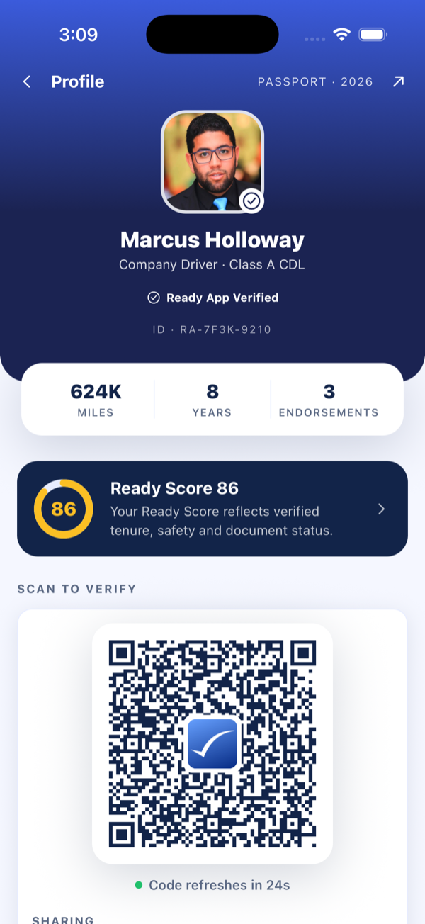 Ready App verified driver passport